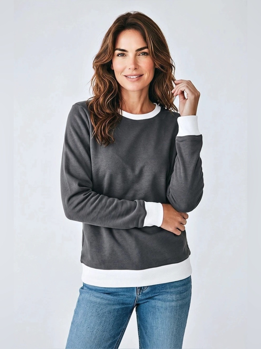Fantaslook - NWT - Color Block Crewneck Sweatshirt Contrast Trim Long Sleeve Top